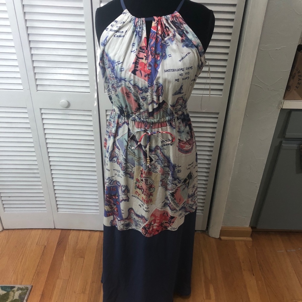 Peter Som colorful map of Europe maxi dress.